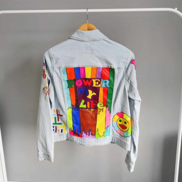 Hand-painted Power my life denim Jacket