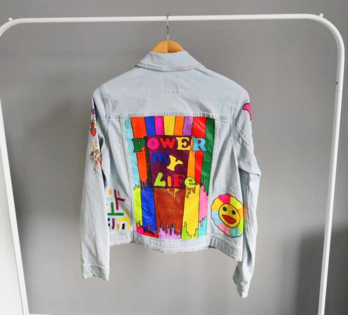 Hand-painted Power my life denim Jacket