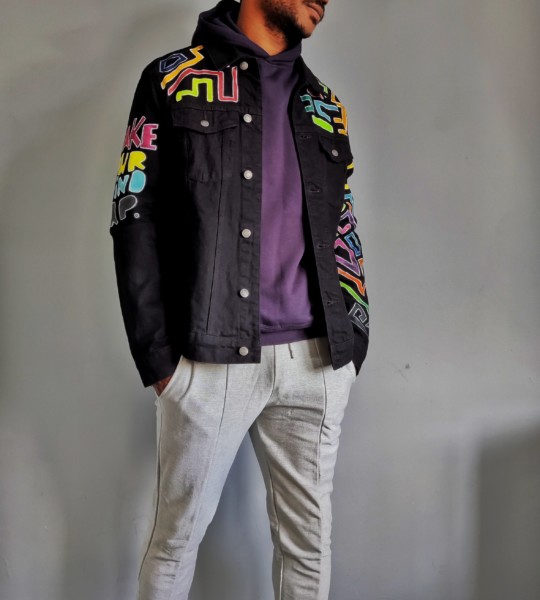 Hand-painted Abstract smiley Denim Jacket