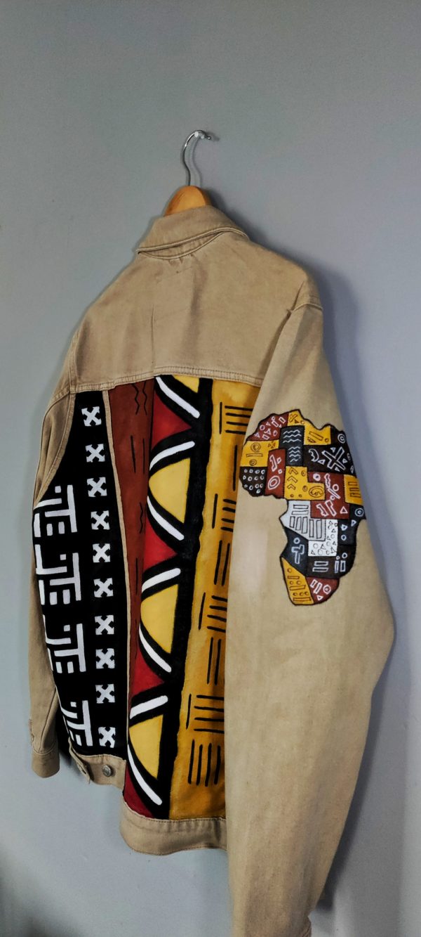 Hand-painted Beige Bogolan Denim Jacket