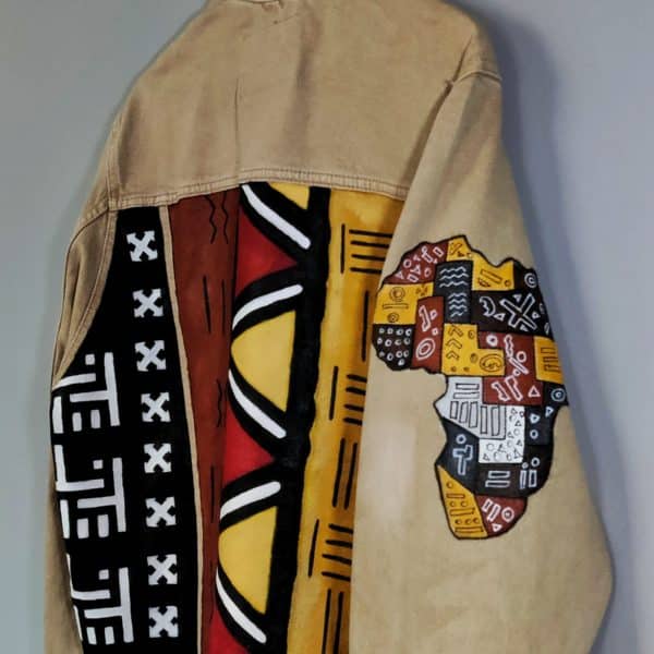 Hand-painted Beige Bogolan Denim Jacket