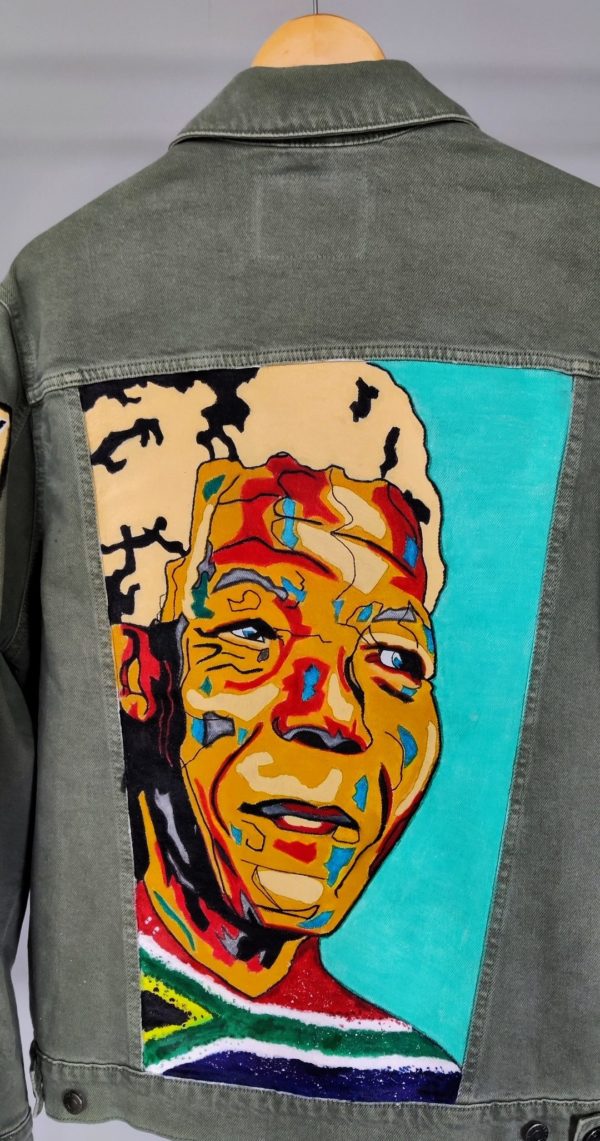 Hand-painted Mandela Green Denim jacket