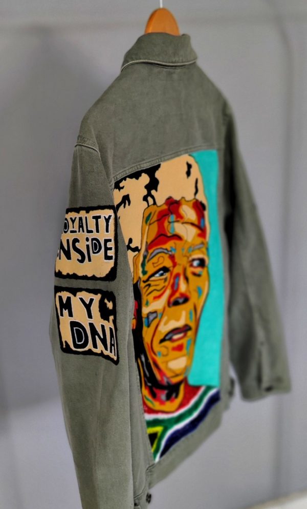 Hand-painted Mandela Green Denim jacket