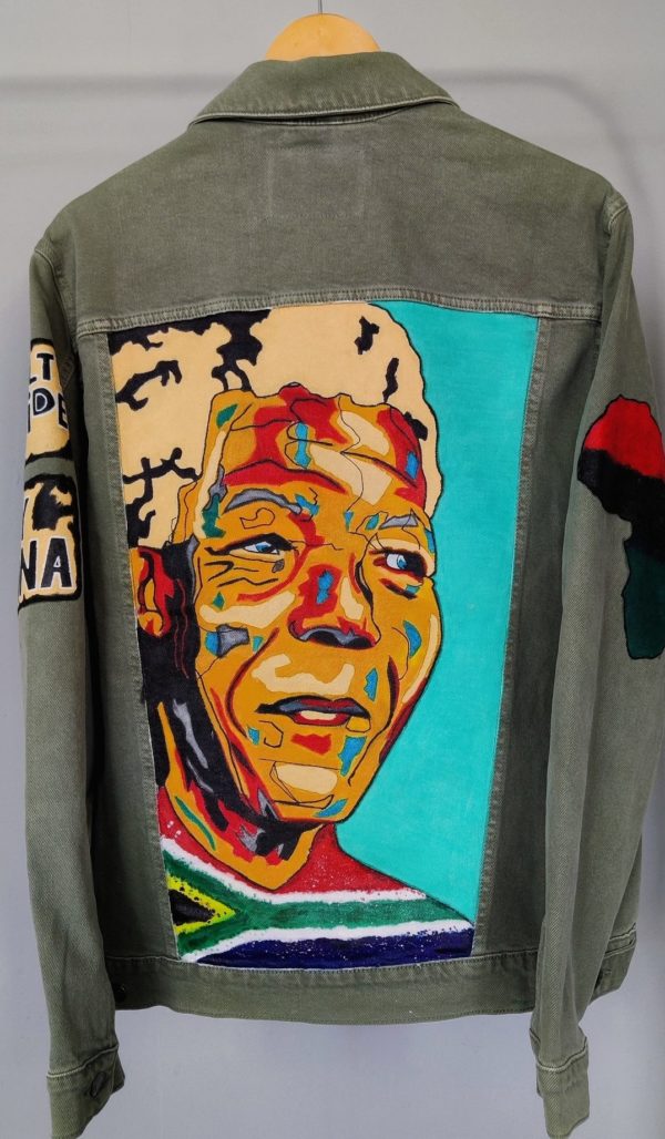 Hand-painted Mandela Green Denim jacket